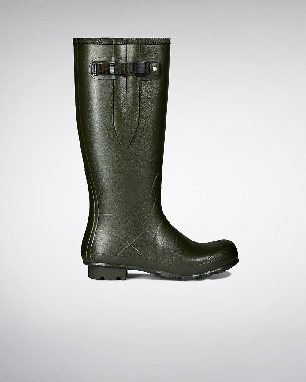 Men Hunter Norris Field Side Adjustable Neoprene Lined | Tall Rain Boots Dark Olive | NZ-14038-RCJG